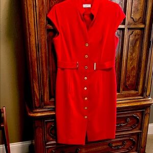 Calvin Klein Scarlet Mini Dress with Gold Buttons